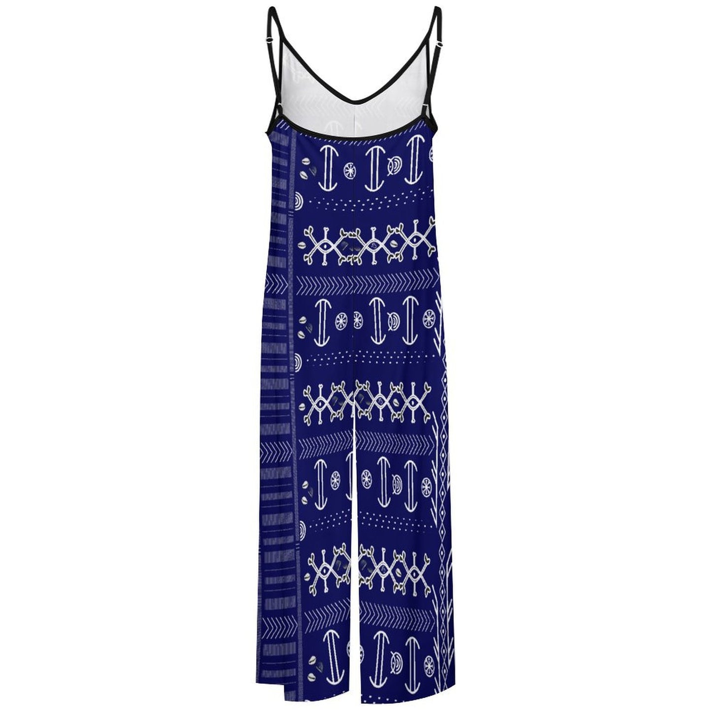 Ncheta Print Spaghetti-Strap Blue Suspender Jumpsuit