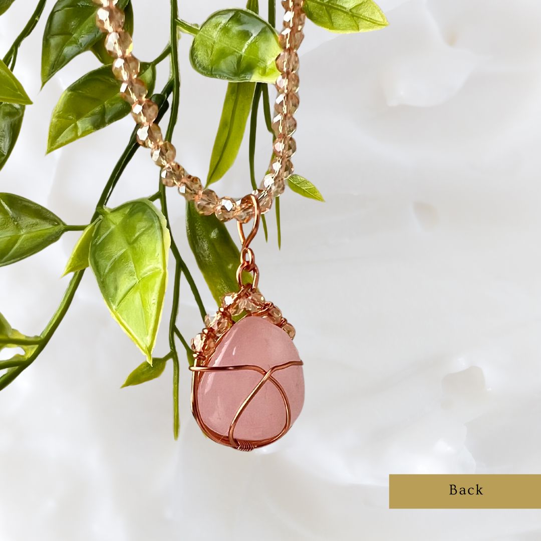 Rose Quartz Crystal Stone Lotus Pendant and Necklace