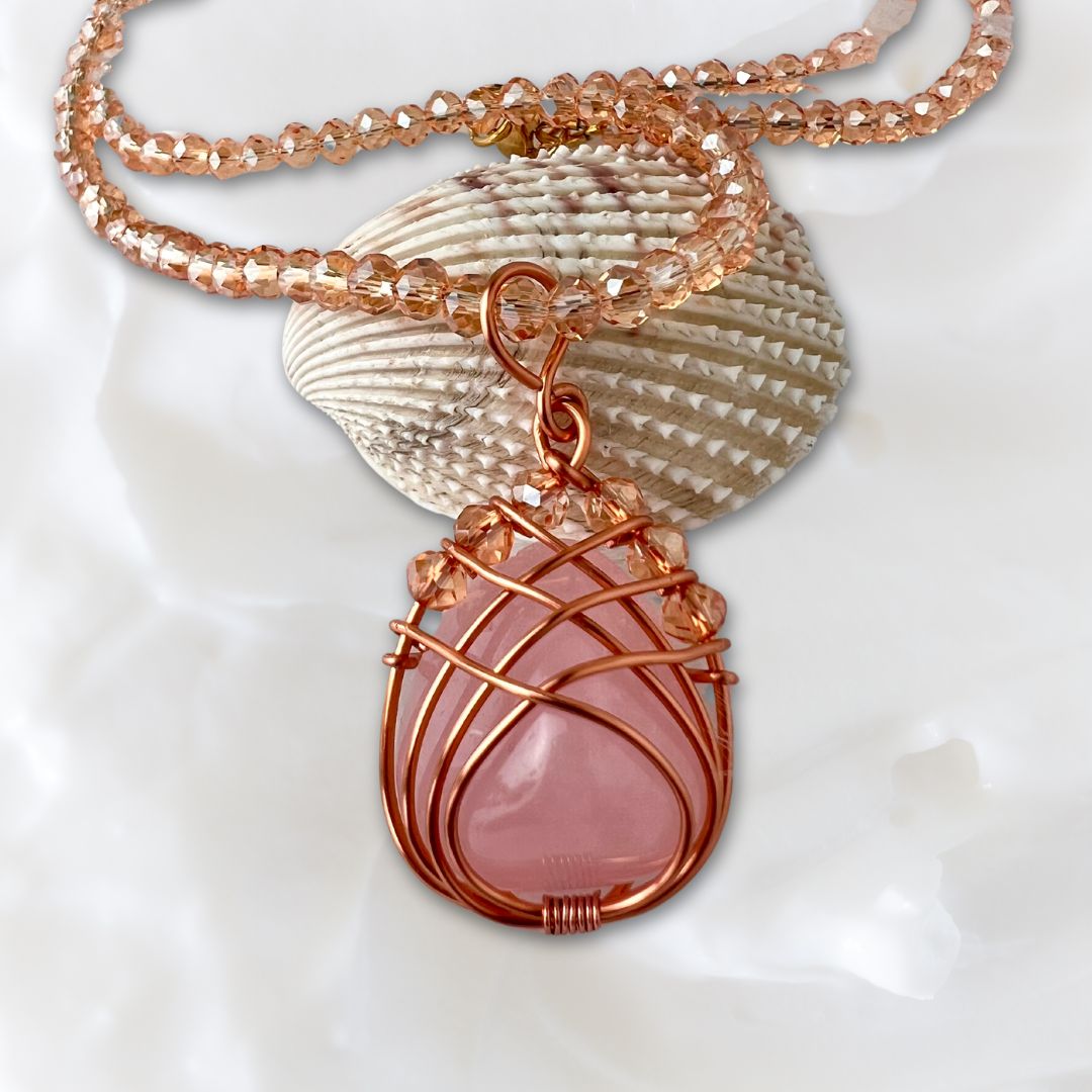 Rose Quartz Crystal Stone Lotus Pendant and Necklace