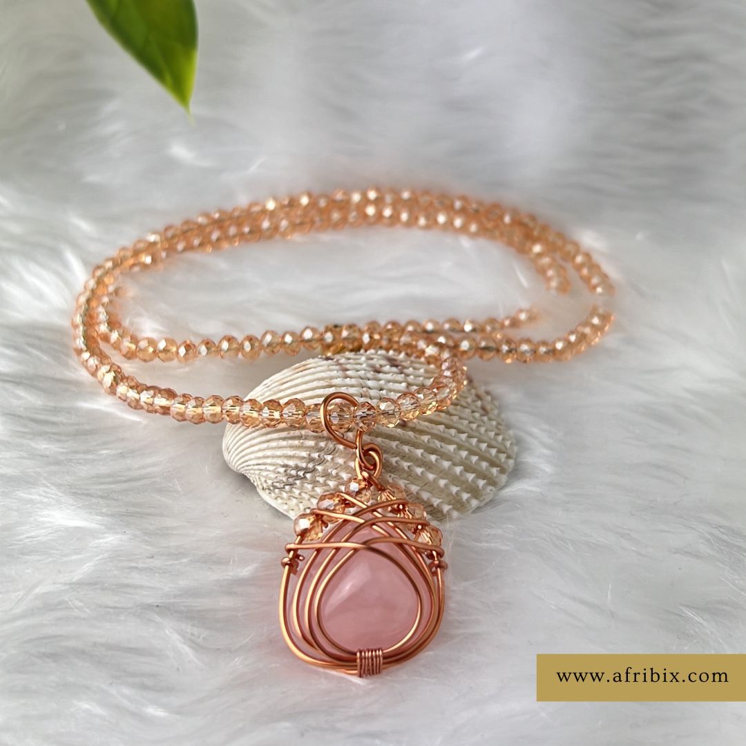 Rose Quartz Crystal Stone Lotus Pendant and Necklace