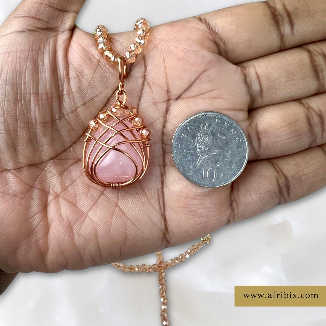 Rose Quartz Crystal Stone Lotus Pendant and Necklace