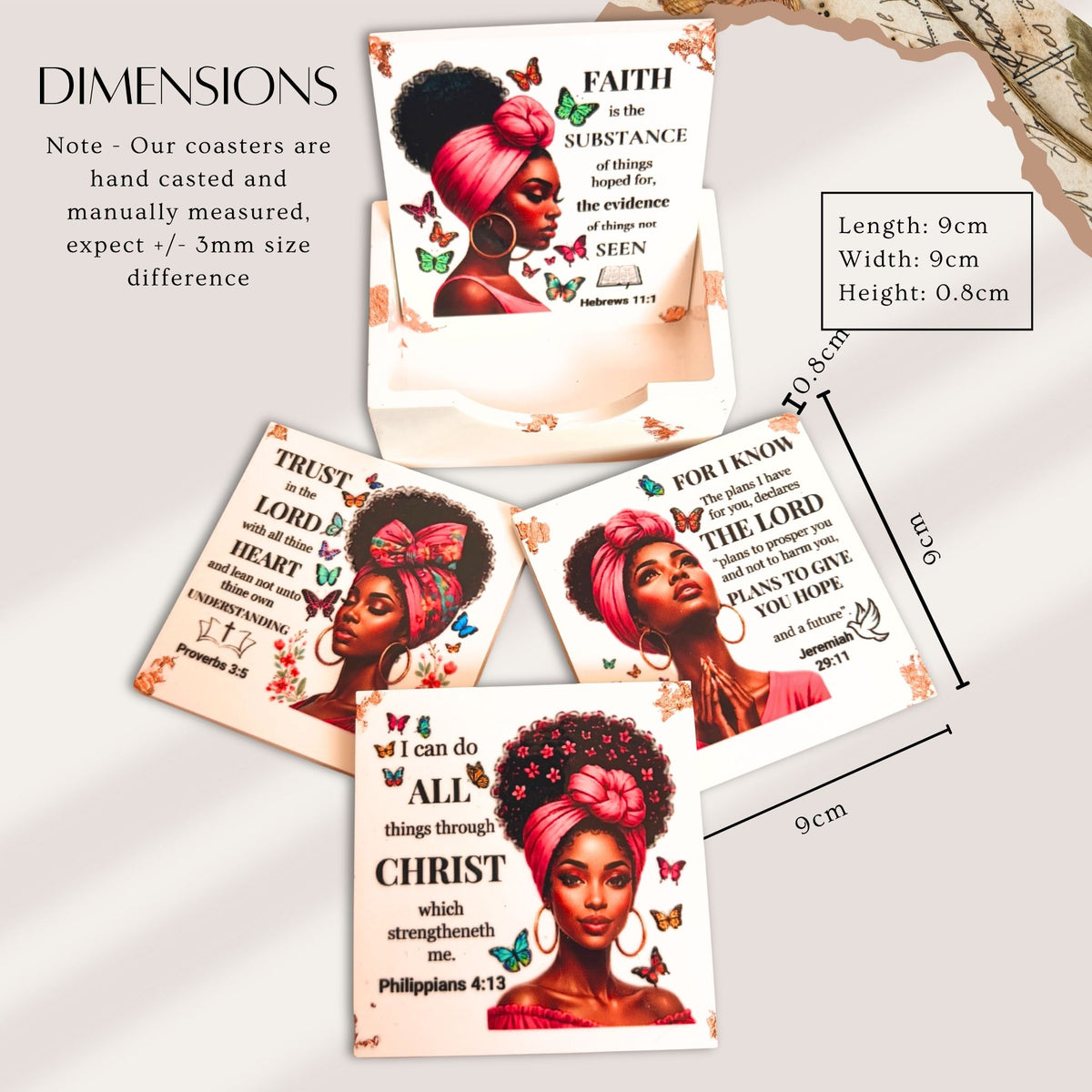 Bible Verse Portrait Coasters - White | Handmade Eco-Ceramic