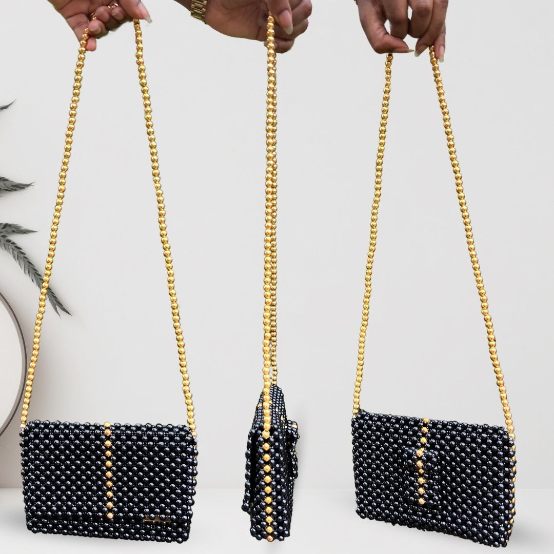 Black and Gold Cross Body Hand Bag and Waist Bag - Astarte