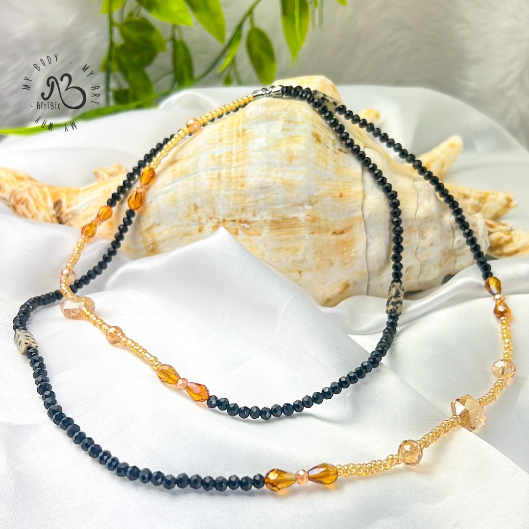 AfriBix Black and Gold Crystal Waist Bead | Aurora Black