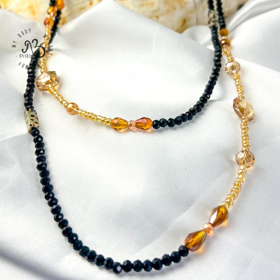 AfriBix Black and Gold Crystal Waist Bead | Aurora Black