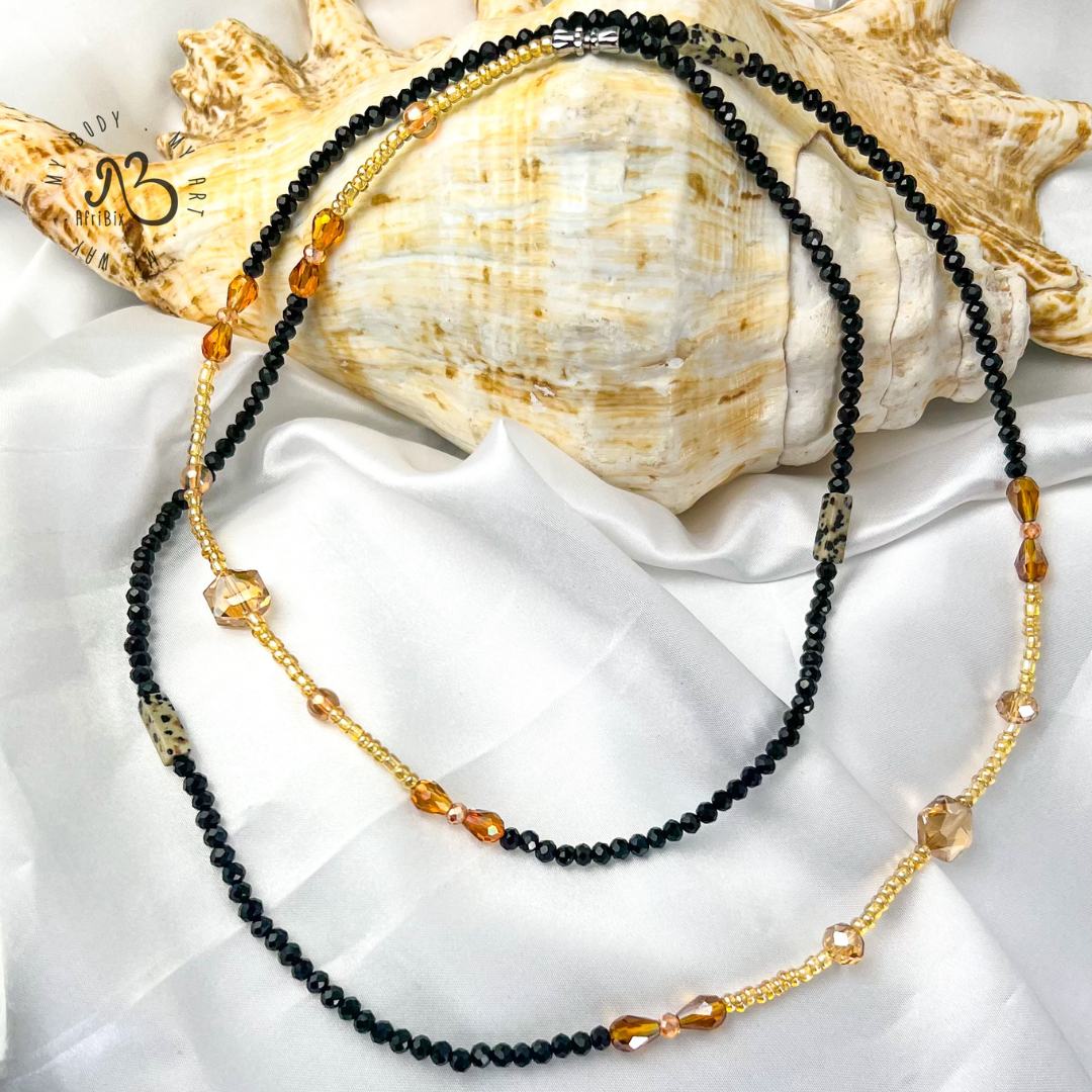 AfriBix Black and Gold Crystal Waist Bead | Aurora Black