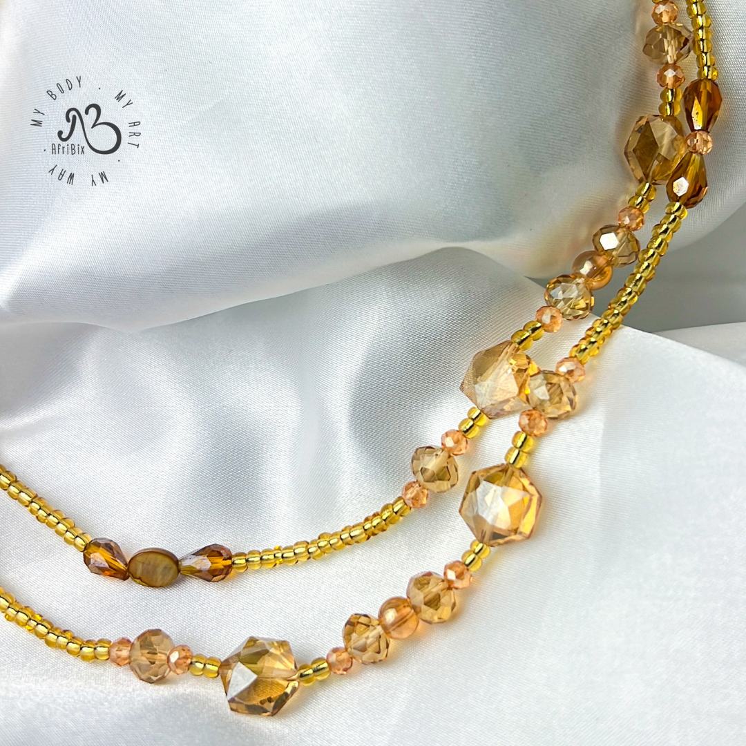 AfriBix Luminous Gold Crystal Waist Bead | Aurora Gold