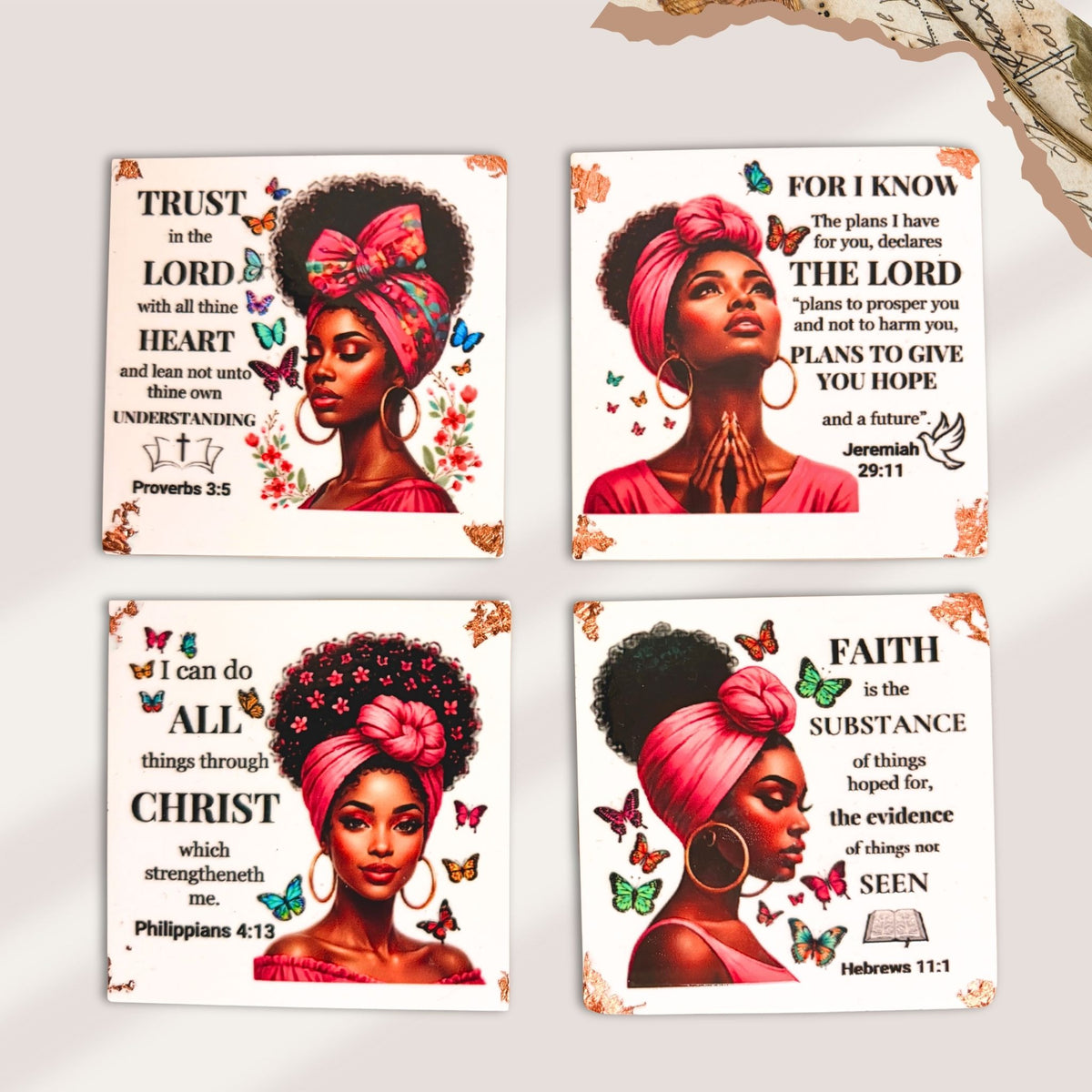 Bible Verse Portrait Coasters - White | Handmade Eco-Ceramic
