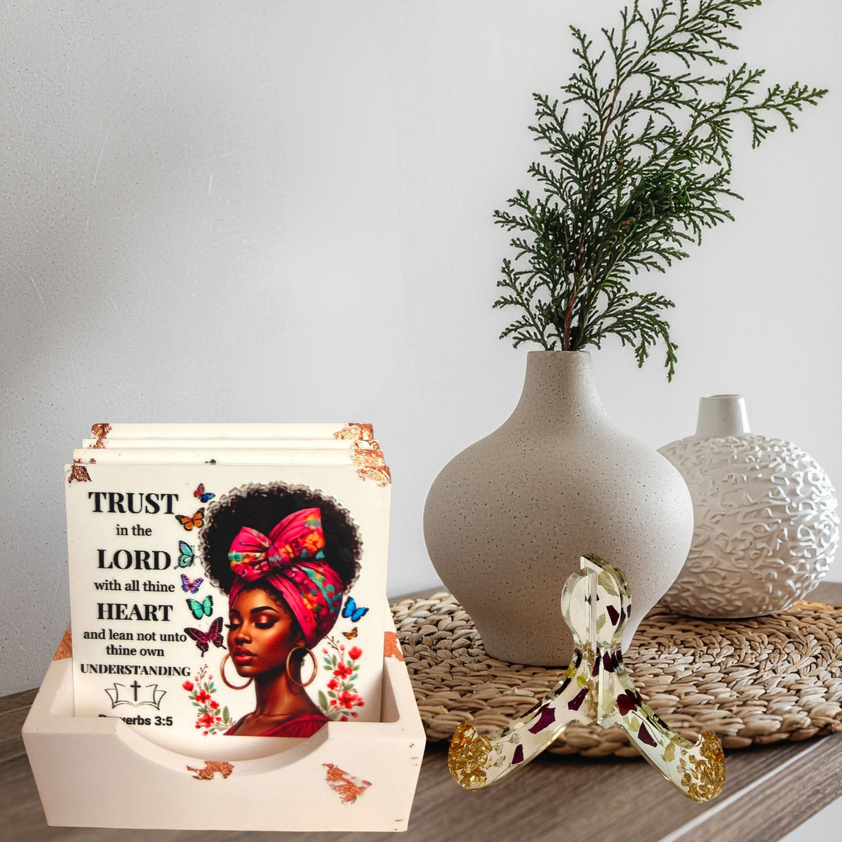 Bible Verse Portrait Coasters - White | Handmade Eco-Ceramic