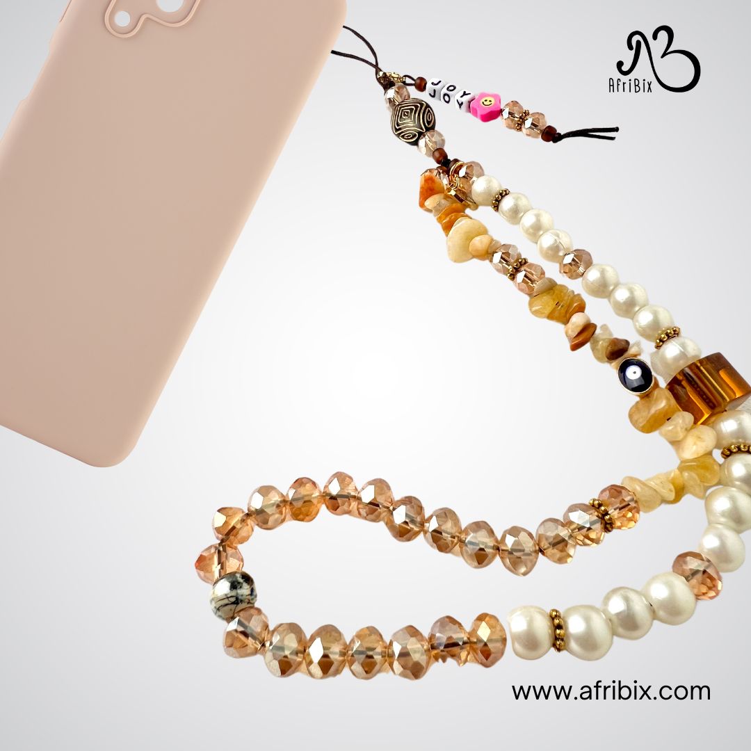 Citrine and Crystal Bead Personalised Mobile Phone Wrist Strap Charm