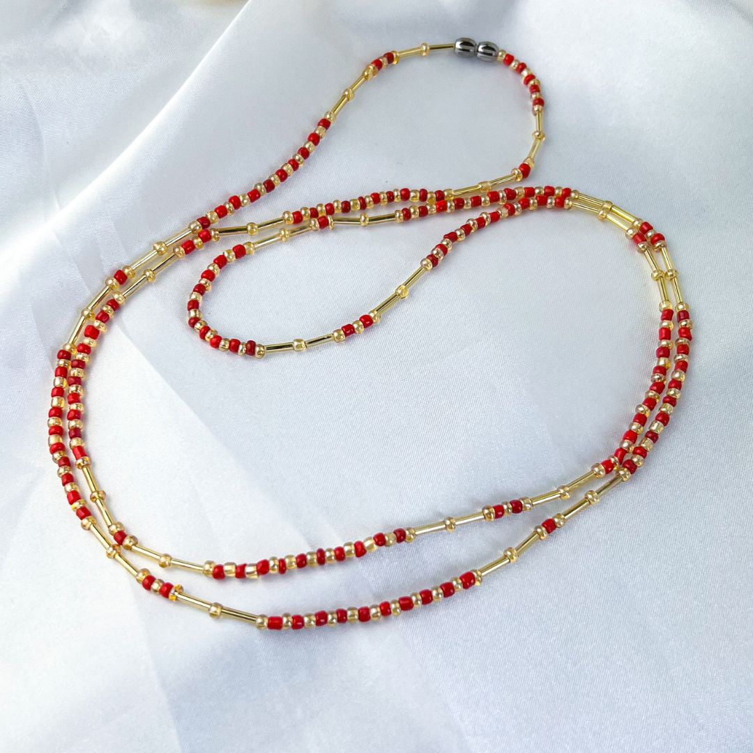 Coral Red and Gold Waist Bead