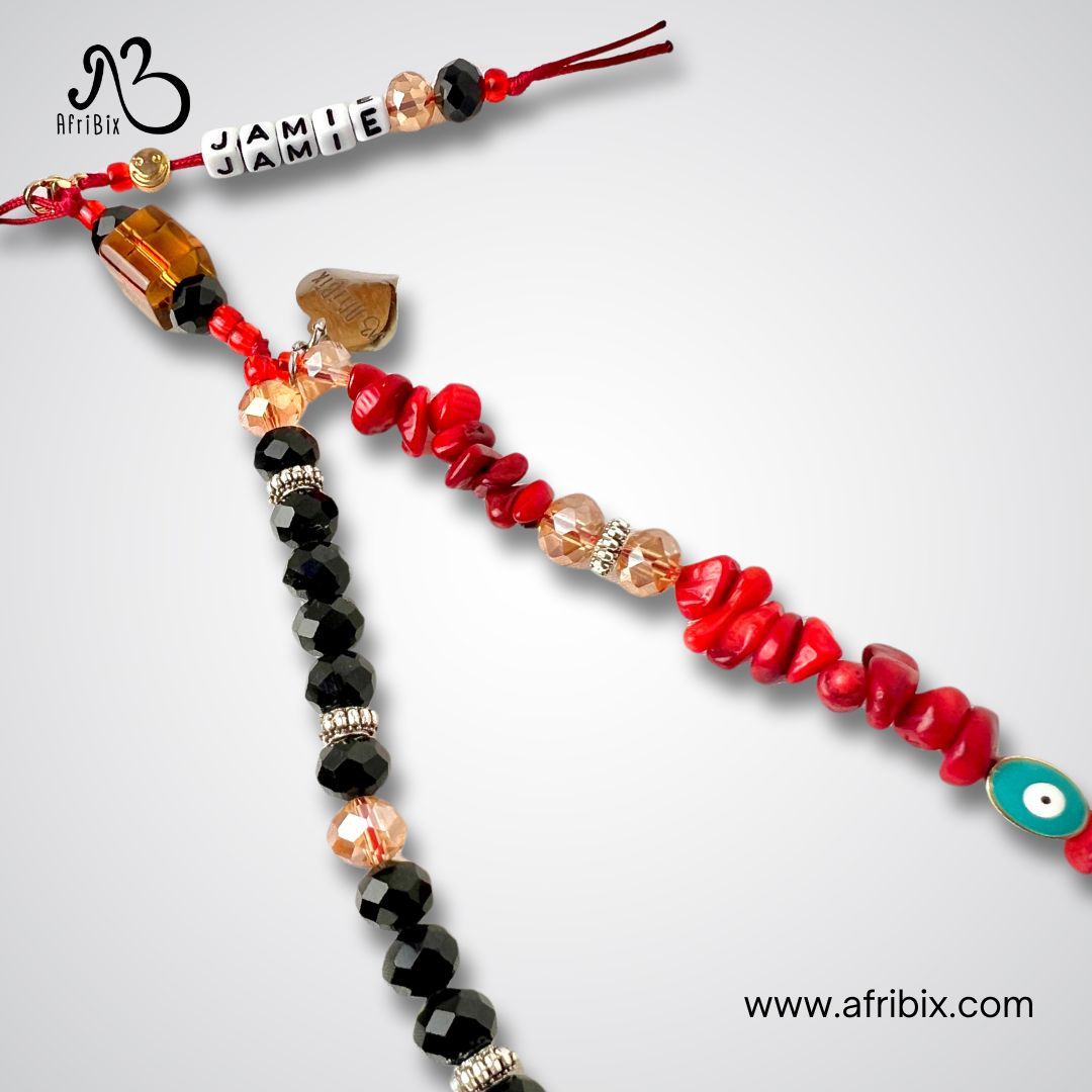 Coral and Crystal Bead Personalised Mobile Phone Wrist Strap Charm