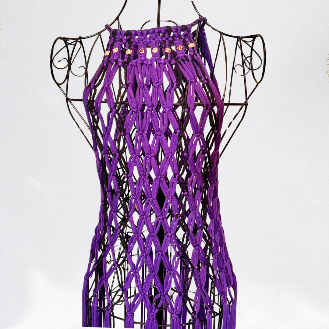 Halter Neck Fringe Net Top Dress - Lucy