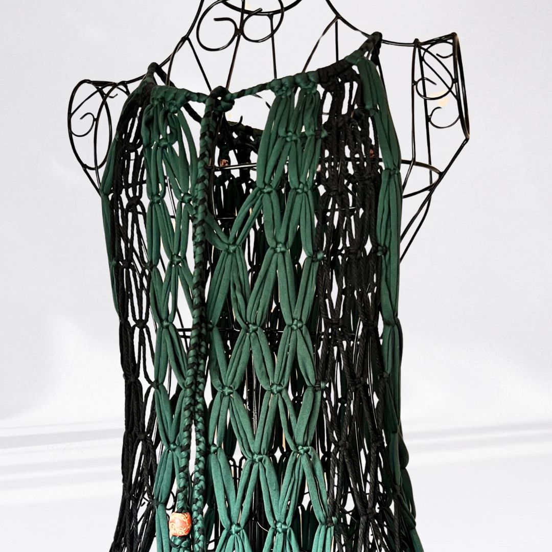 Emerald Green Halter Neck Fringe Net Top - Lucy