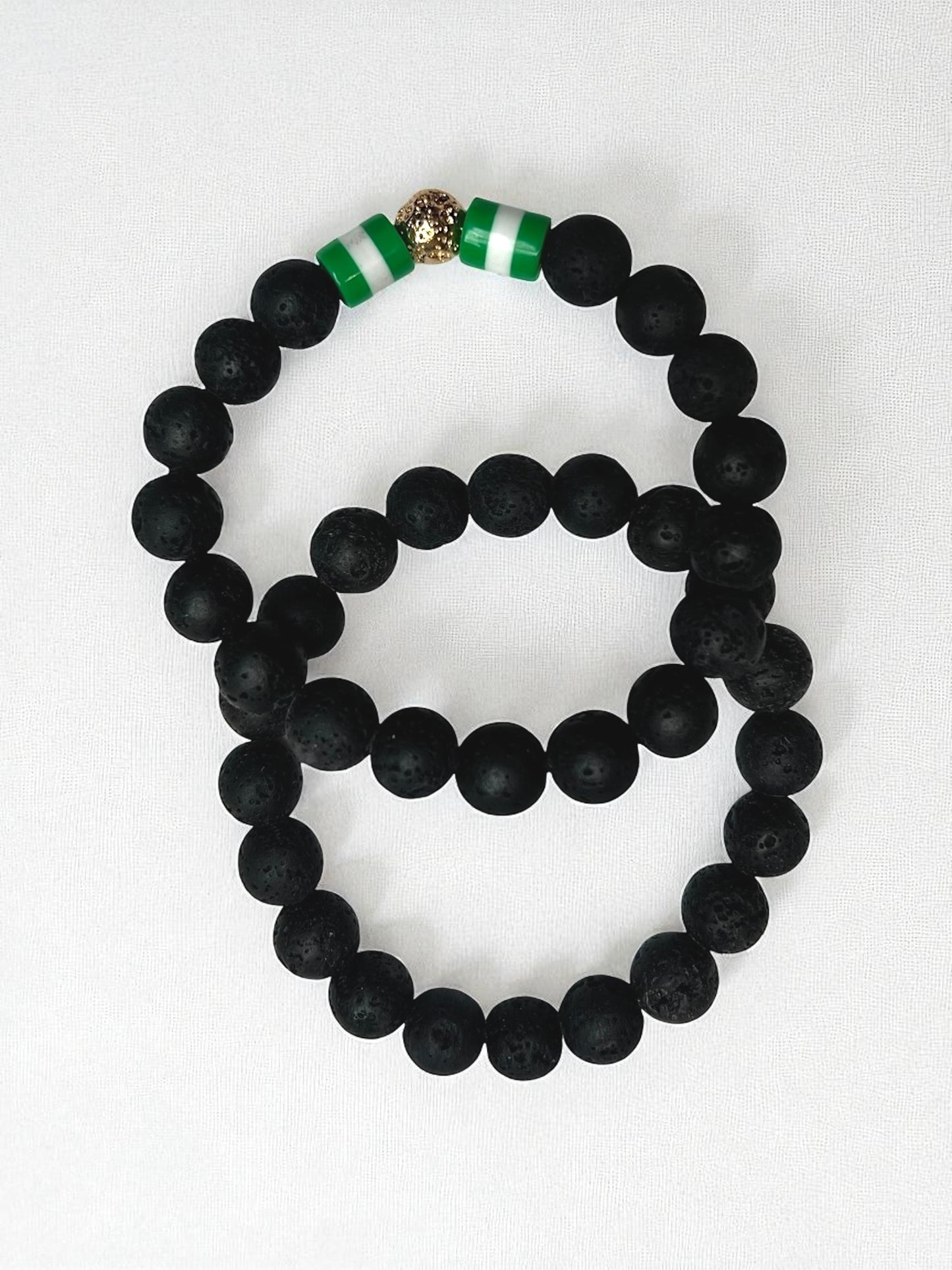 Nigeria Flag Genuine Lava Rock Elastic Bracelet