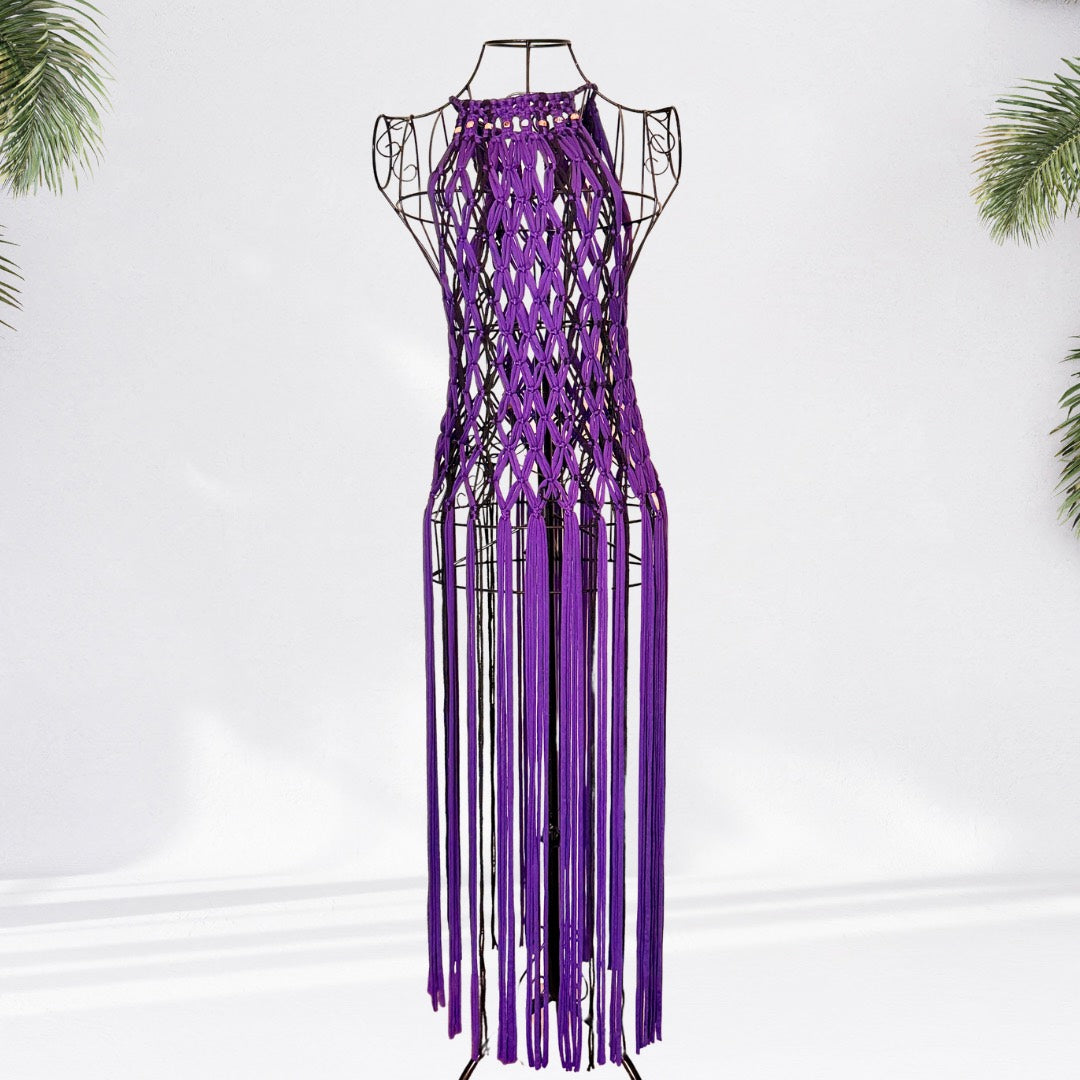 Halter Neck Fringe Net Top Dress - Lucy