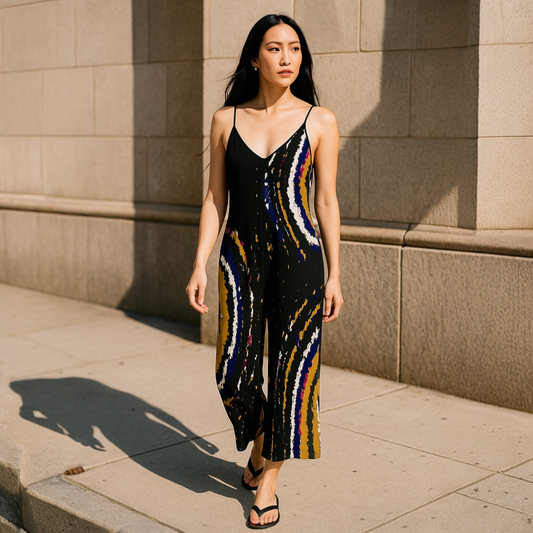 Black Tie and Dye Suspender Jumpsuit