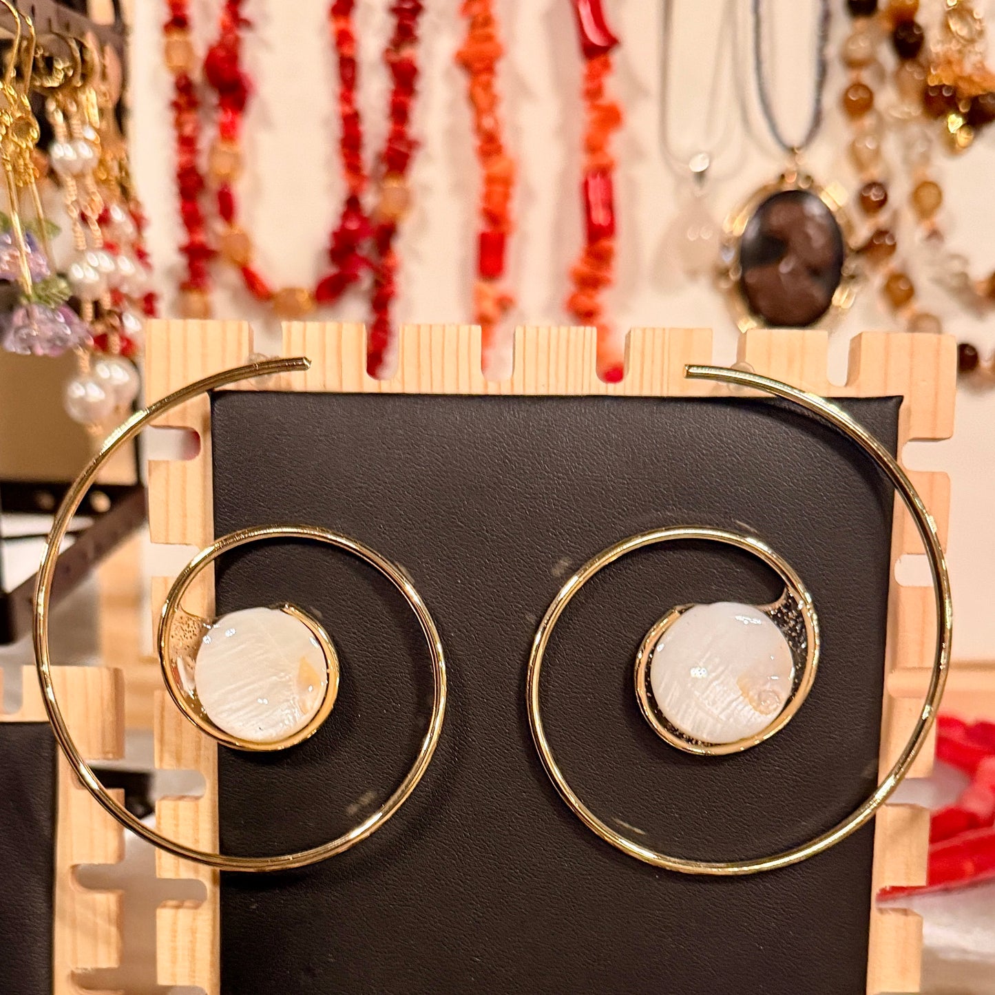 Gold Spiral Mother of Pearl Earrings – Hypoallergenic Stainless Steel