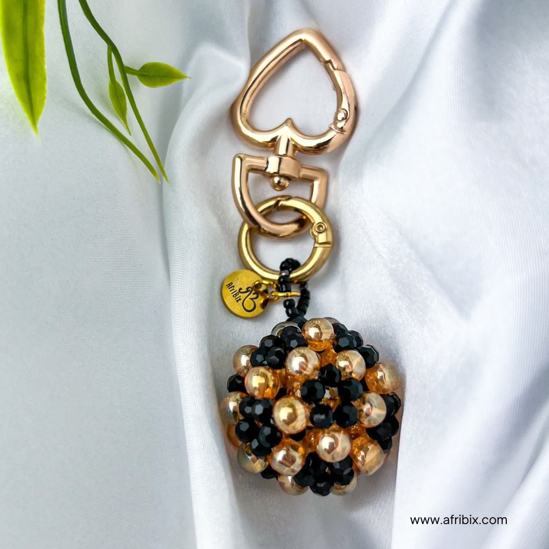 Gold and Black Crystal Ball Round Bag Charm, Purse Charm, Women's Bag Essentials