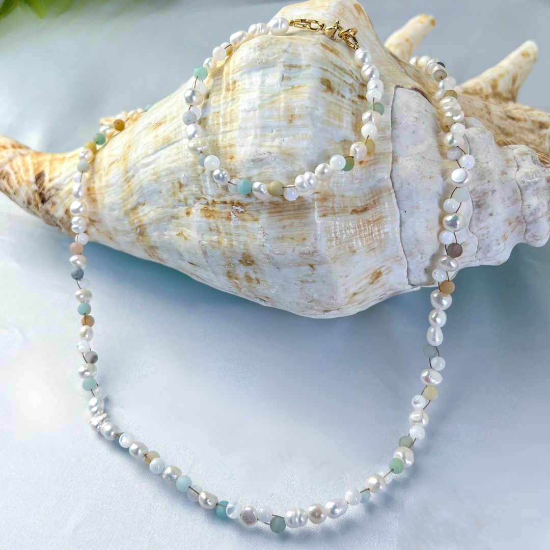 Freshwater Pearl and Amazonite Necklace Set