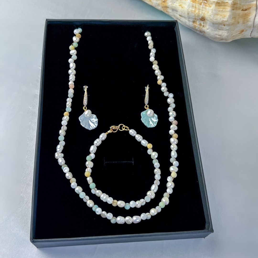 Freshwater Pearl and Amazonite Necklace Set