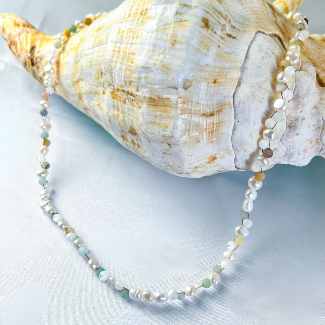 Freshwater Pearl and Amazonite Necklace Set