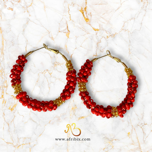 Coral Hoop Earring - Red and Gold