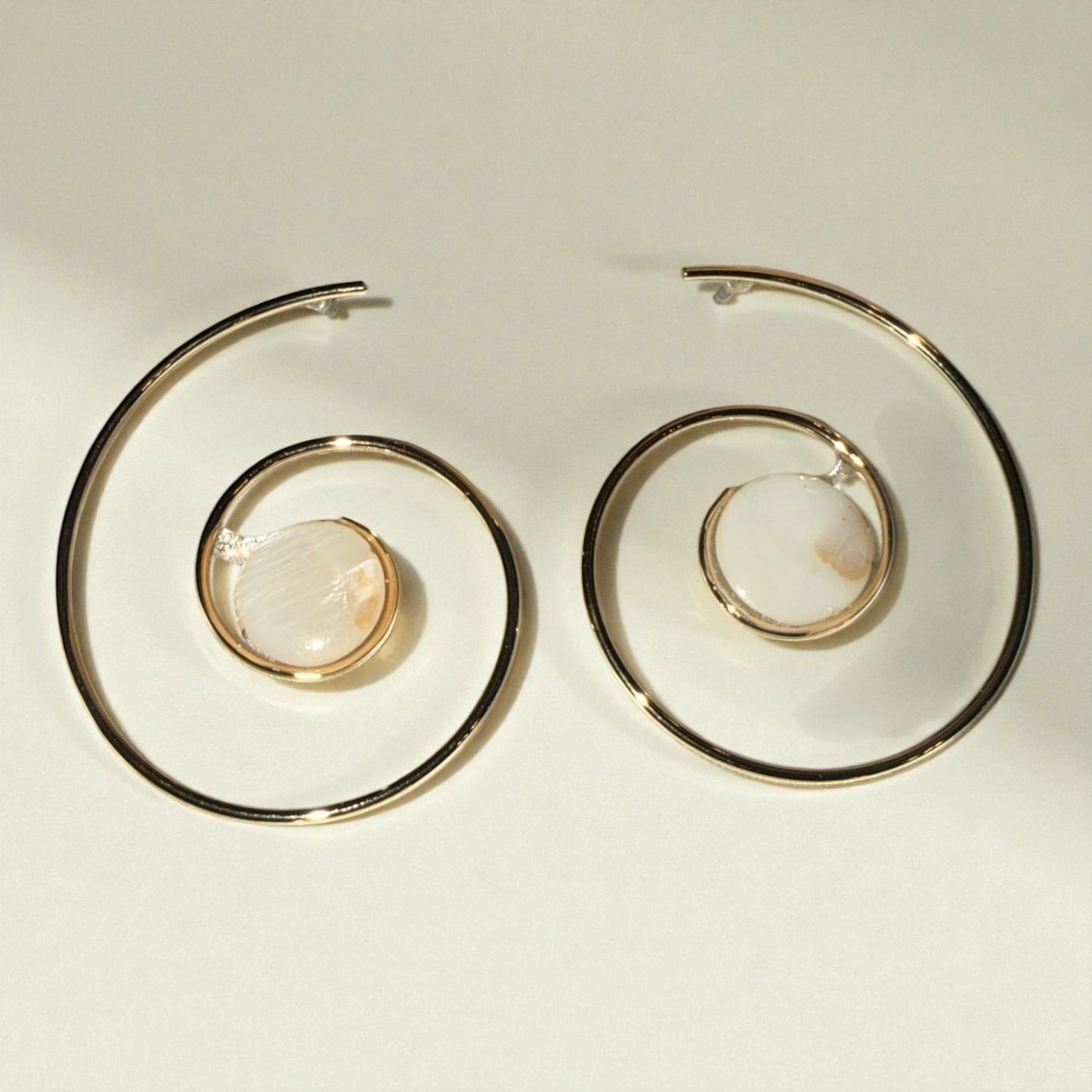 Gold Spiral Mother of Pearl Earrings – Hypoallergenic Stainless Steel