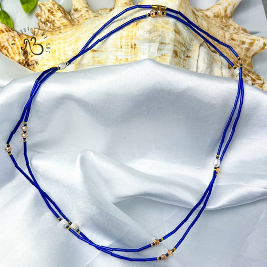 AfriBix Freshwater Pearl and Blue Crystal Waist Bead | Indigo