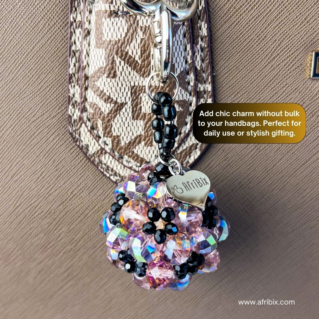Lilac Purple Round Ball Crystal Bag Charm Purse Charm, Women's Bag Essentials