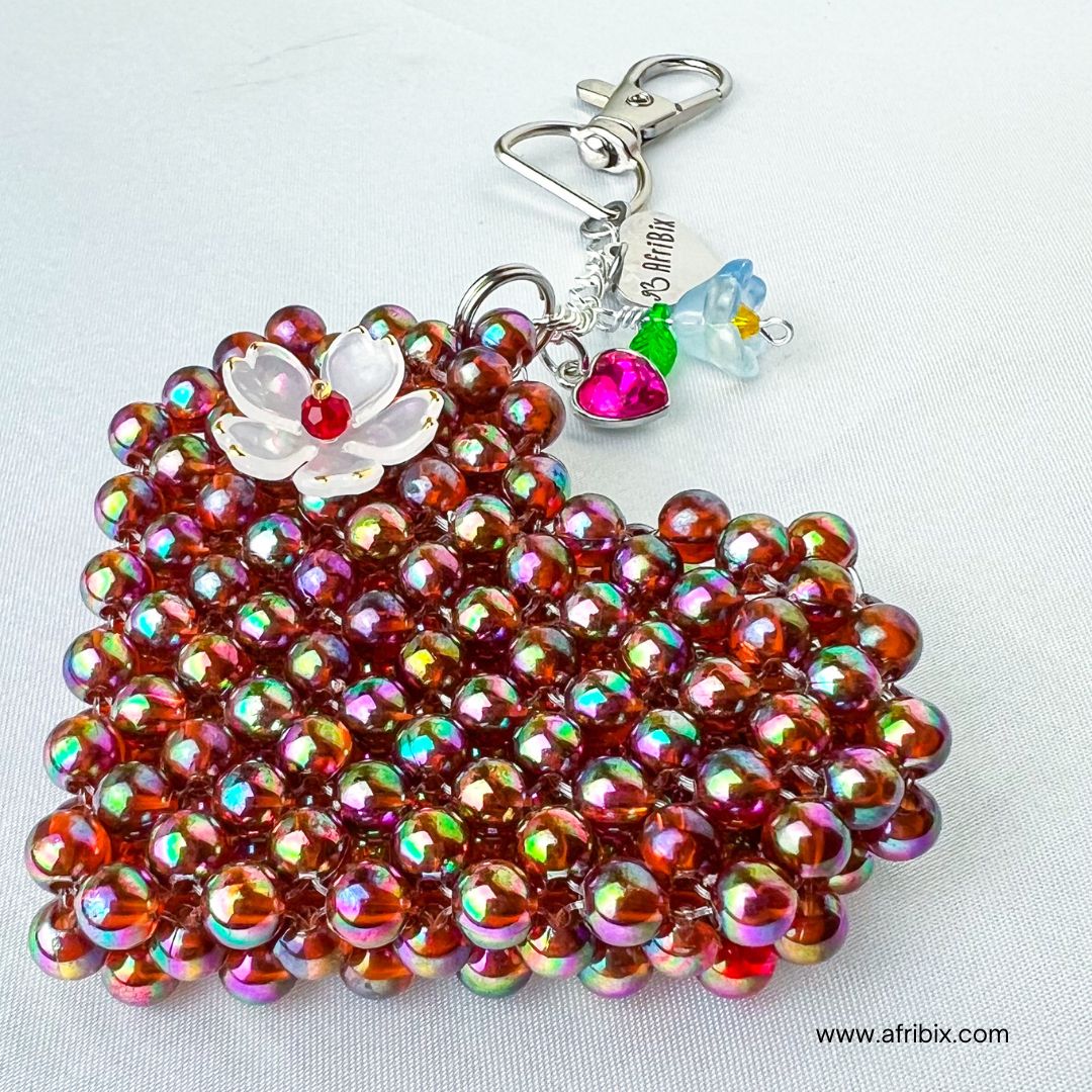 Love Heart Luxury Bag Charm, Women's Purple Floral Bag Accessory