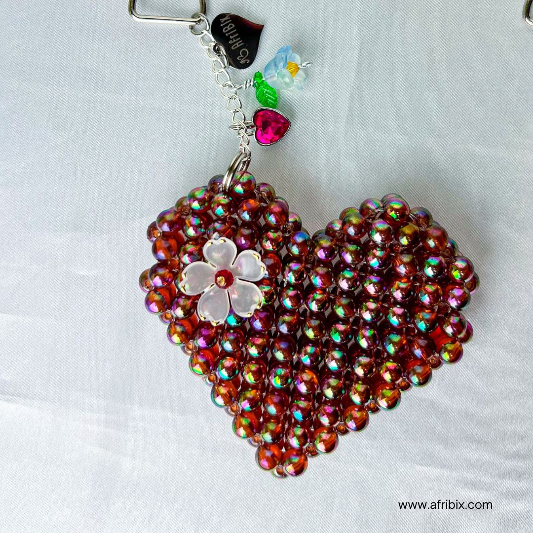 Love Heart Luxury Bag Charm, Women's Purple Floral Bag Accessory