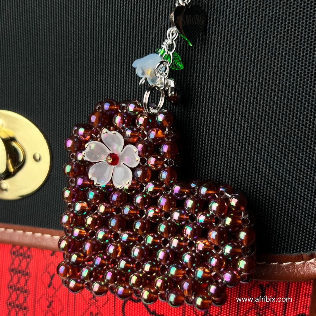 Love Heart Luxury Bag Charm, Women's Purple Floral Bag Accessory