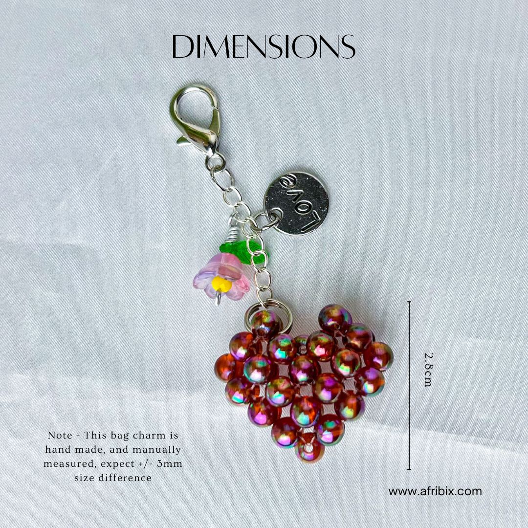 Love Heart Bag Charm, Women's Purple Floral Bag Accessory