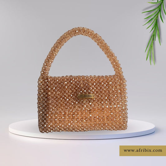 Gold Crystal Bead Purse Dinner Hand Bag - Nandi Mini