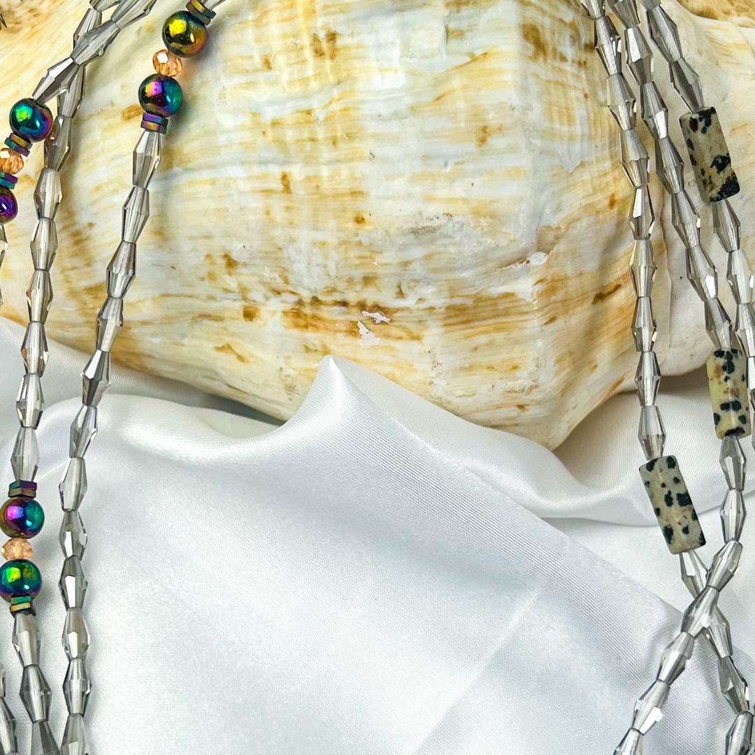 AfriBix Dalmatian Jasper and Hematite Silver Waist Bead | Paradise