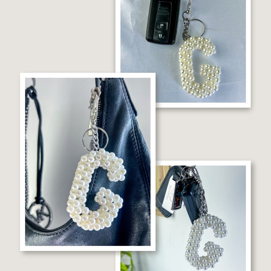 Pearl Initial Letter Key Chain Alphabet Bag Charm Tassel Keyring