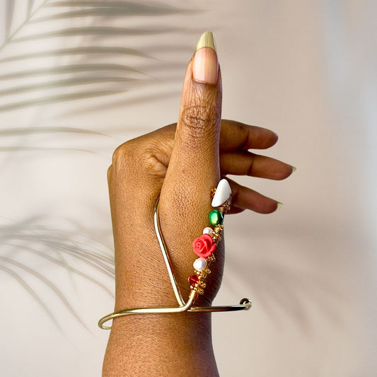Rose and Freshwater Pearl Gold Thumb Ring Bracelet Cuff- Limited Edition