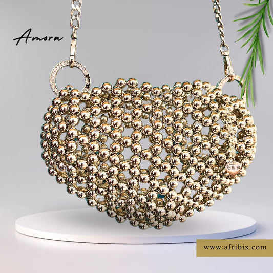 Silver Heart Purse Dinner Hand Bag - Amora