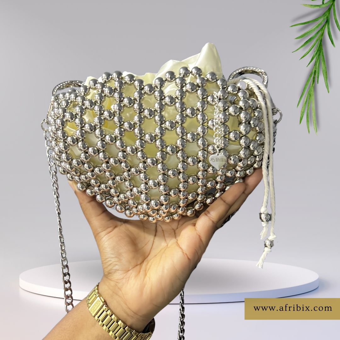 Silver Heart Purse Dinner Hand Bag - Amora