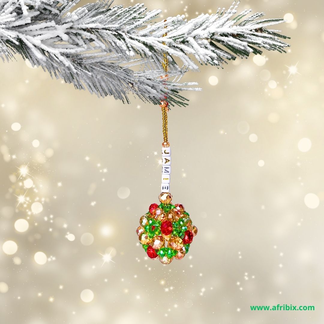 Red, Gold and Green Personalised Luxury Crystal Bauble |Christmas Ornament