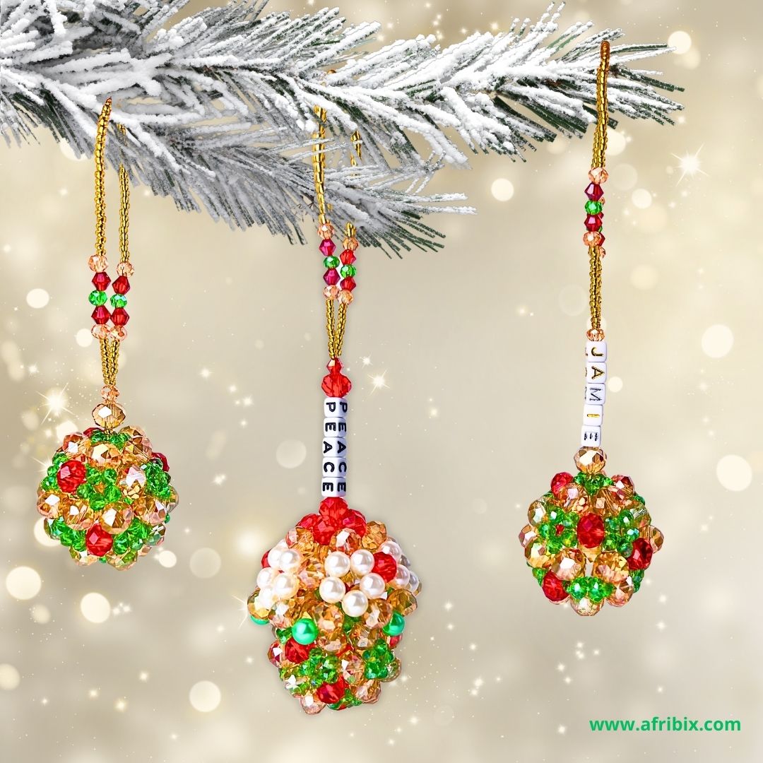 Red, Gold and Green Personalised Luxury Crystal Bauble |Christmas Ornament