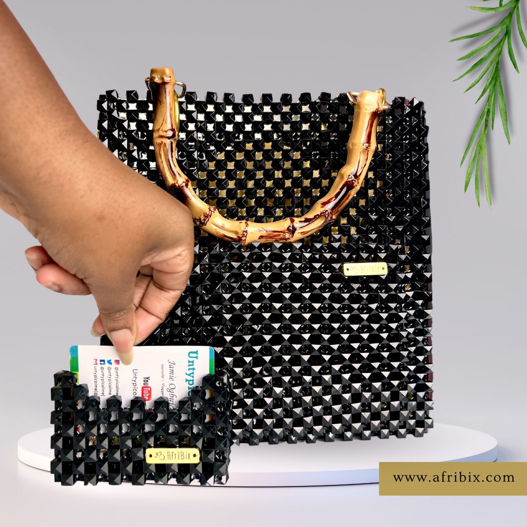 Large Black Handbag with Card Holder - Zaria The Exec