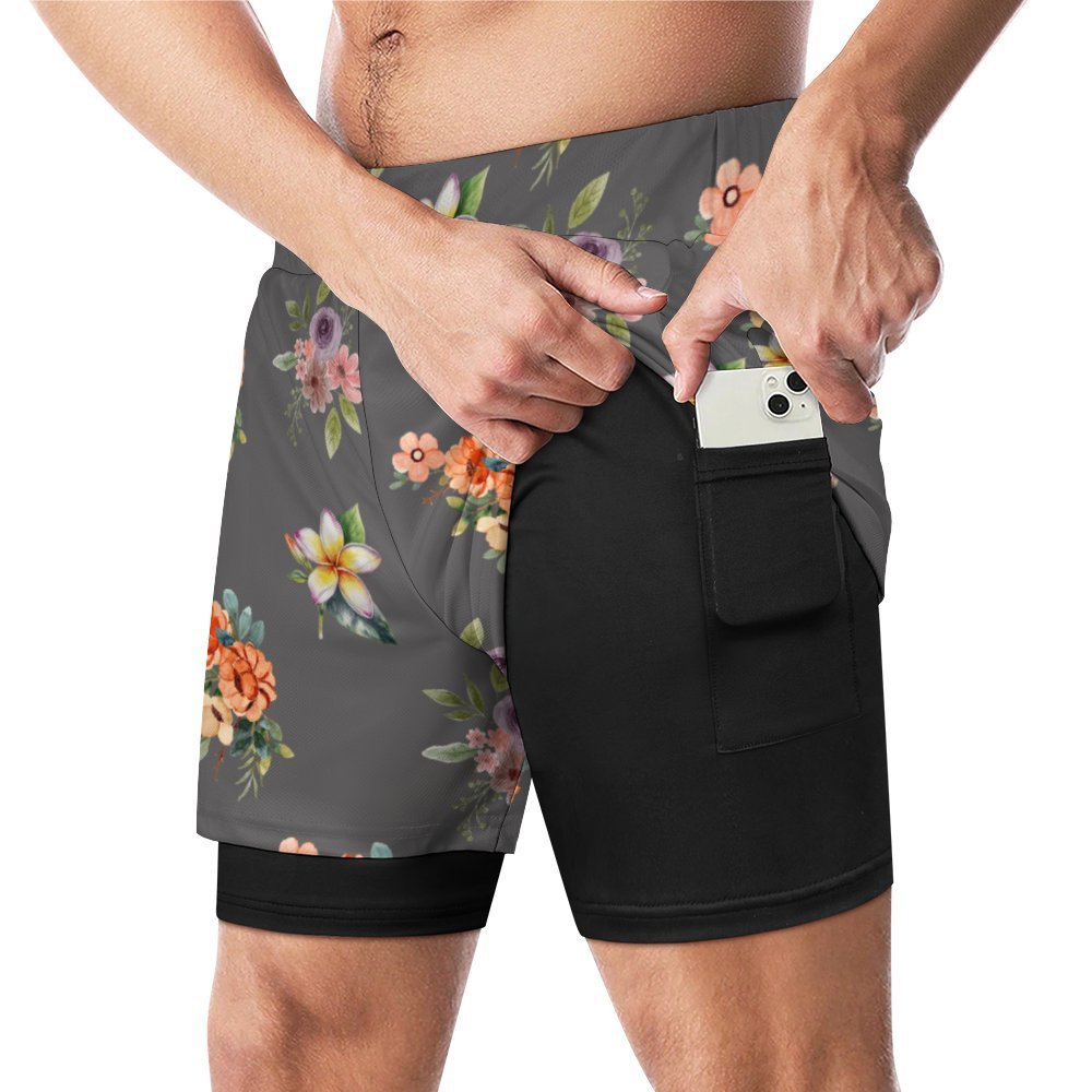 Floral Men's Athletic Shorts with inner tights