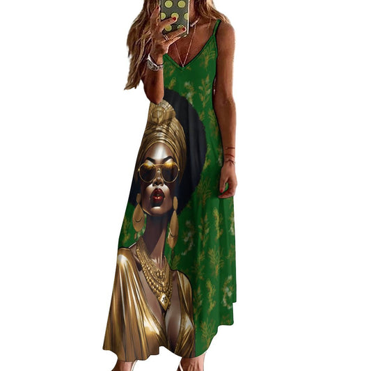 Green Spaghetti Strap Women's Maxi Long Dress