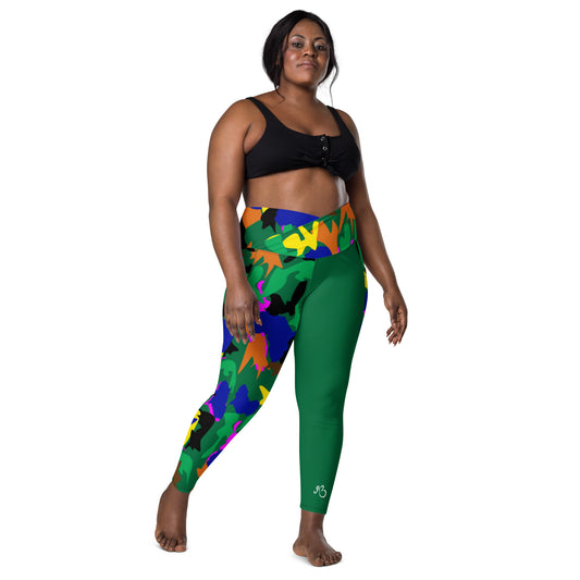 AfriBix Green Camouflage High Waist Crossover leggings with pockets