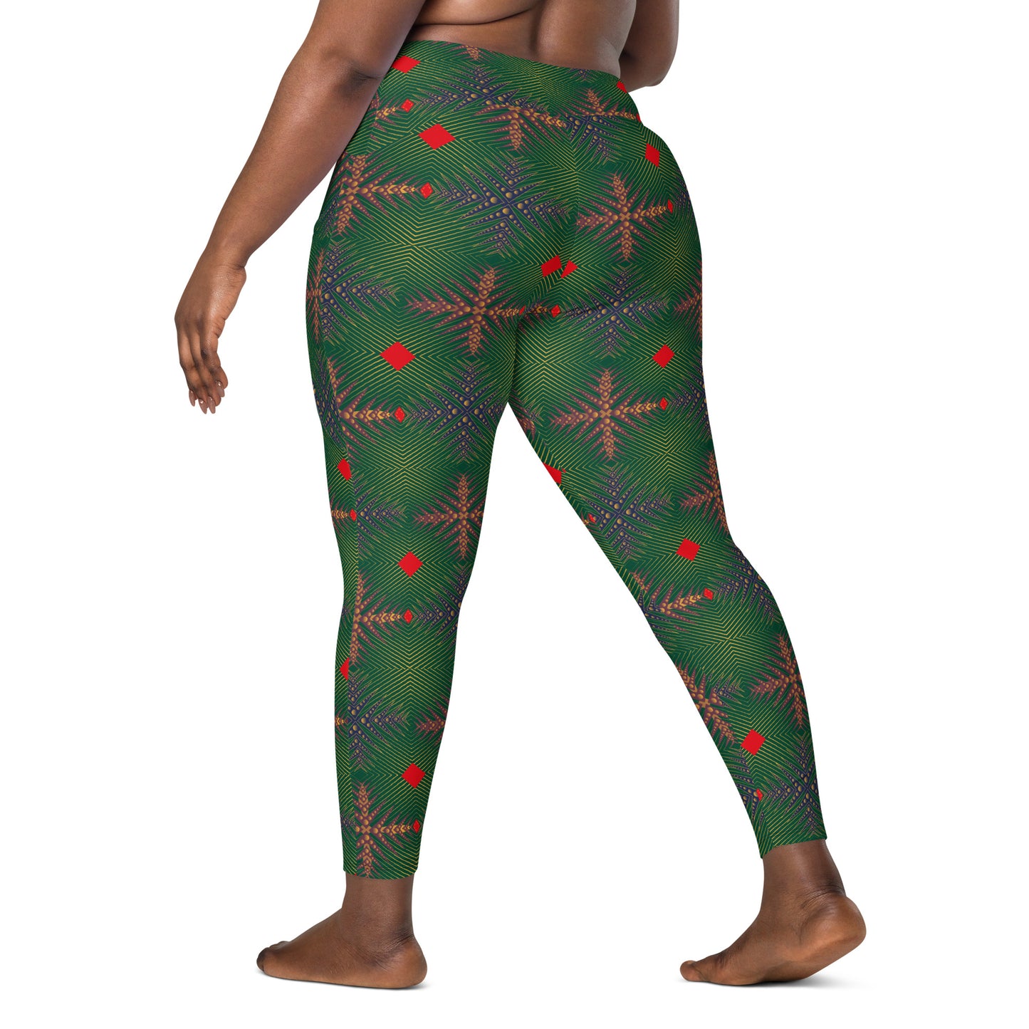 AfriBix Green Ankara High Waist Crossover leggings with pockets