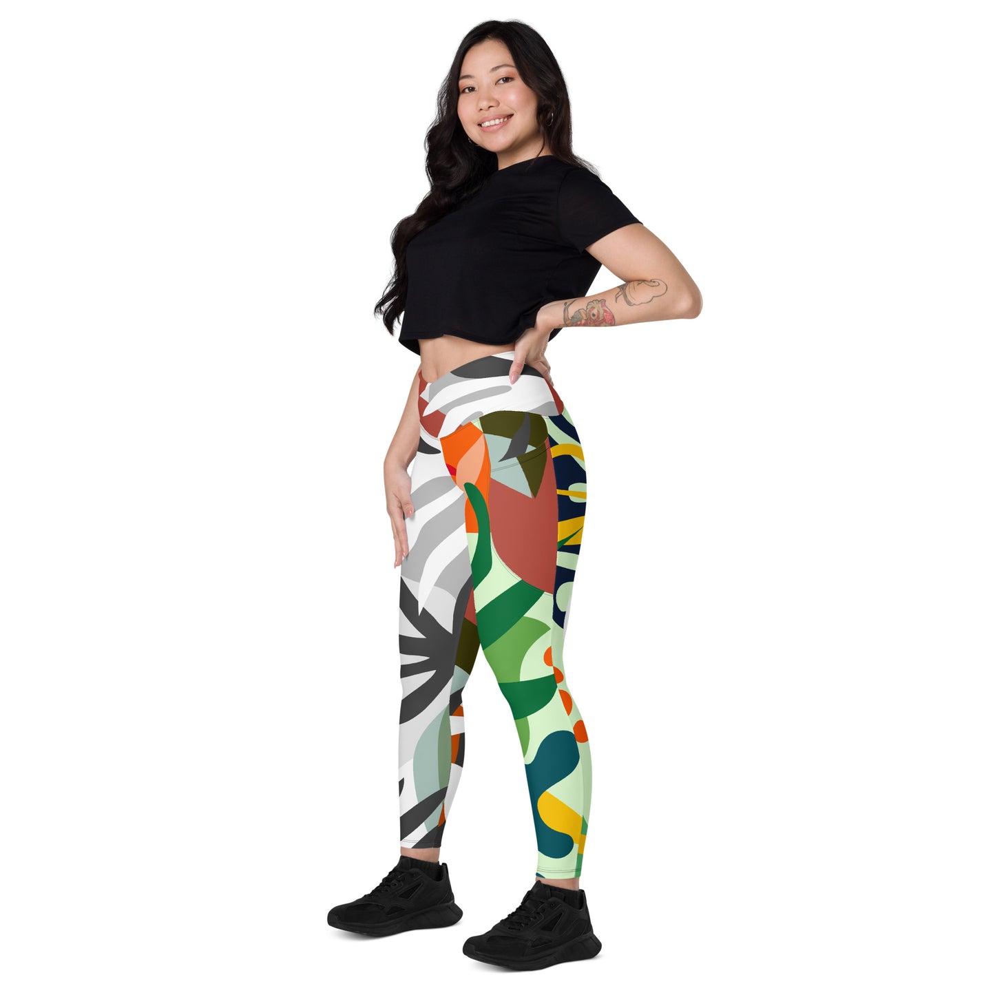 Floral High Waist Crossover leggings with pockets