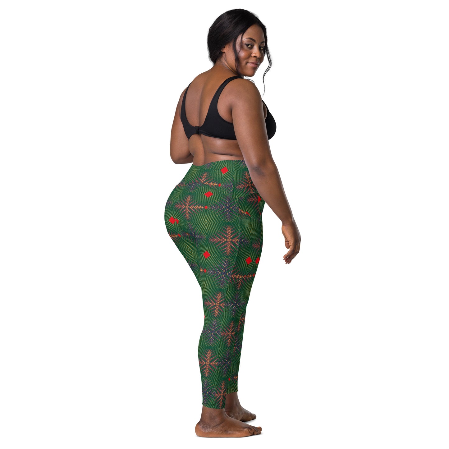 AfriBix Green Ankara High Waist Crossover leggings with pockets