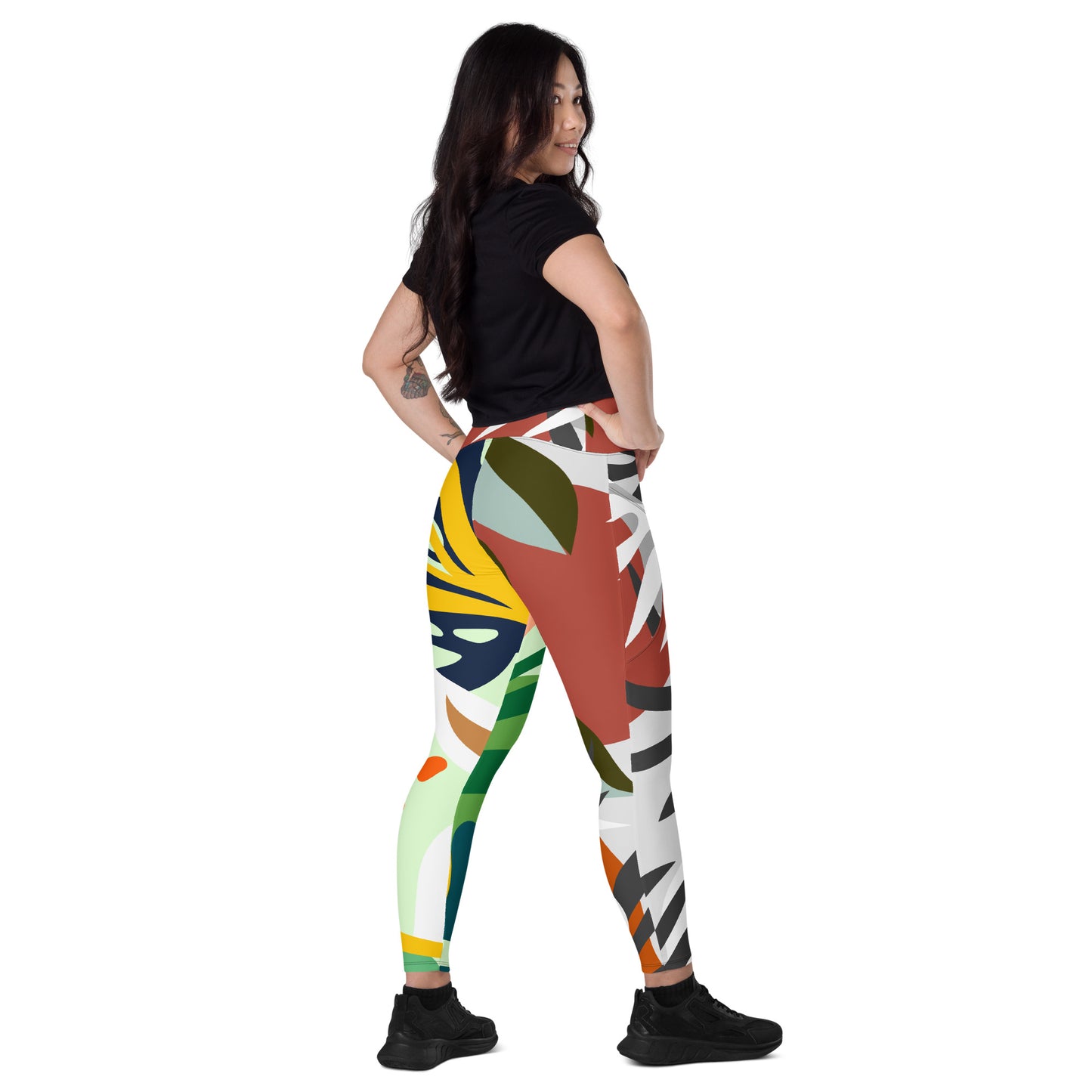 Floral High Waist Crossover leggings with pockets